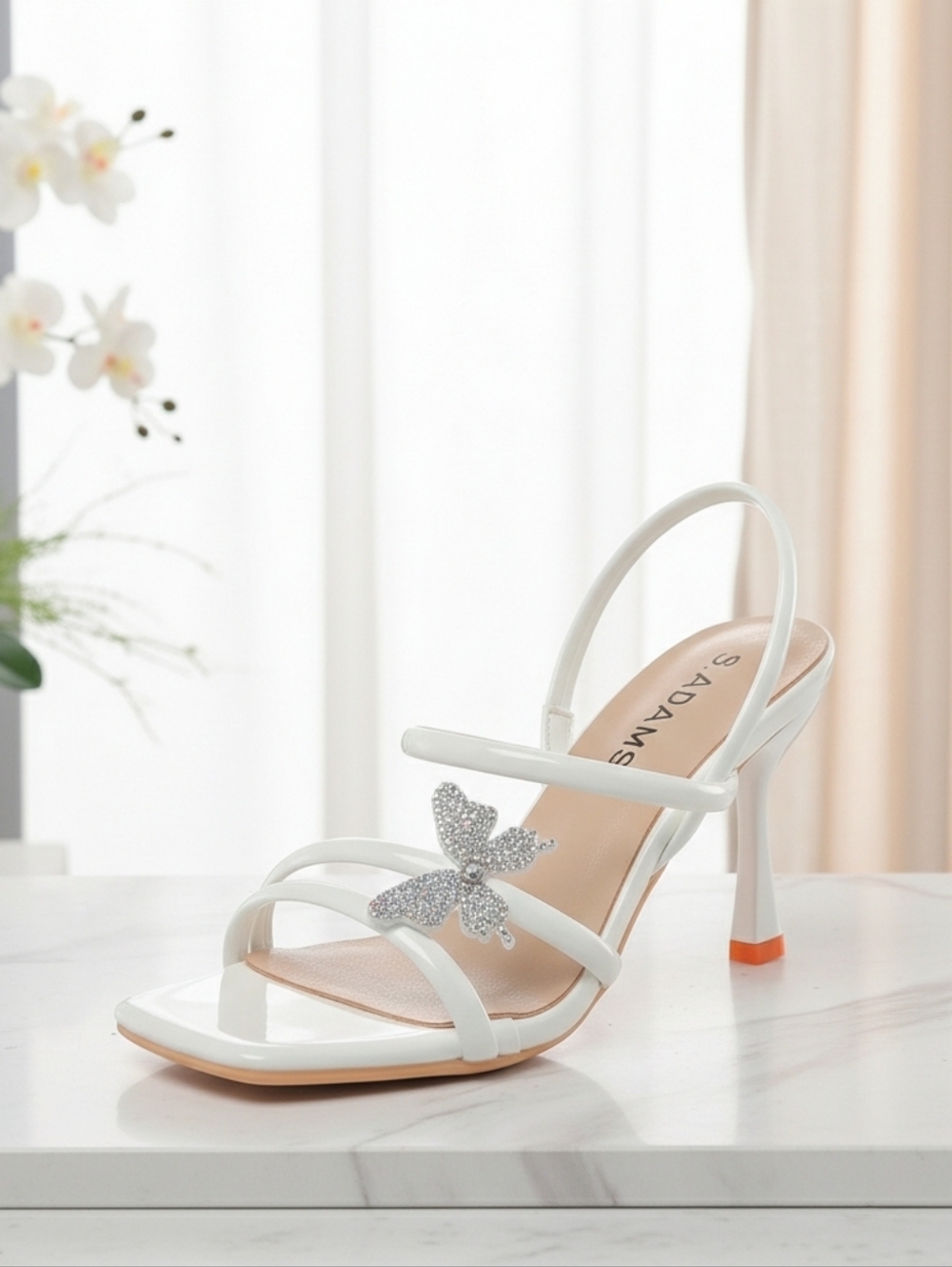 'FLORENCE' by J. Adams Crystal Butterfly White Strappy Heels